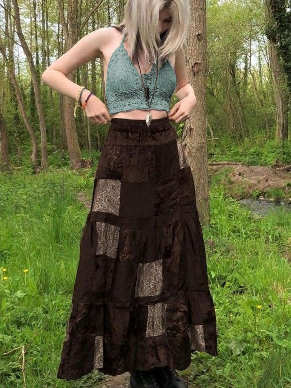 CROCHETED HALTER TOP WITH LAYERED NECKLACES SLIM FIT HALTER CAMI