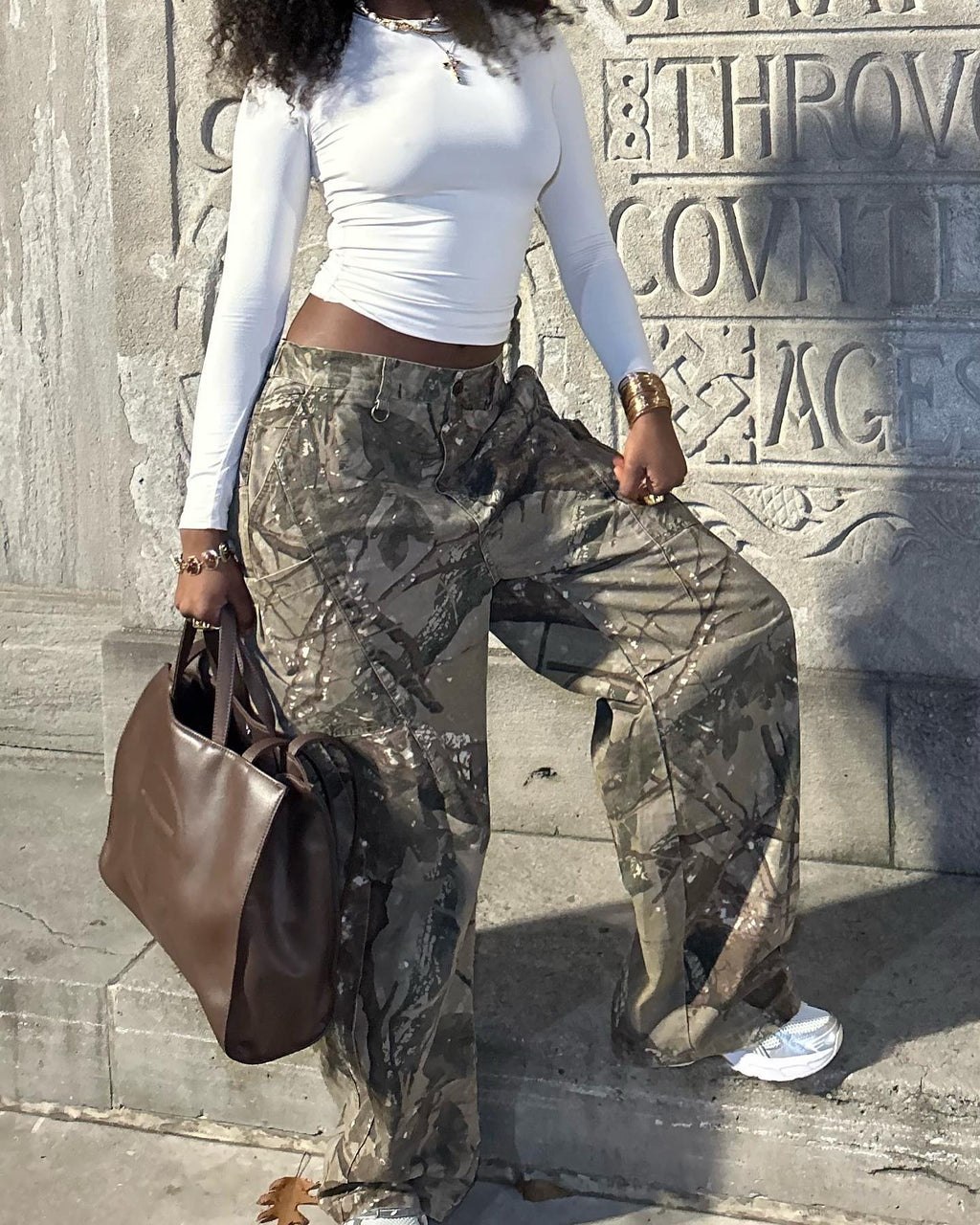 CROPPED CAMOUFLAGE PANTS PRINTED STRAIGHT LEG DESIGN