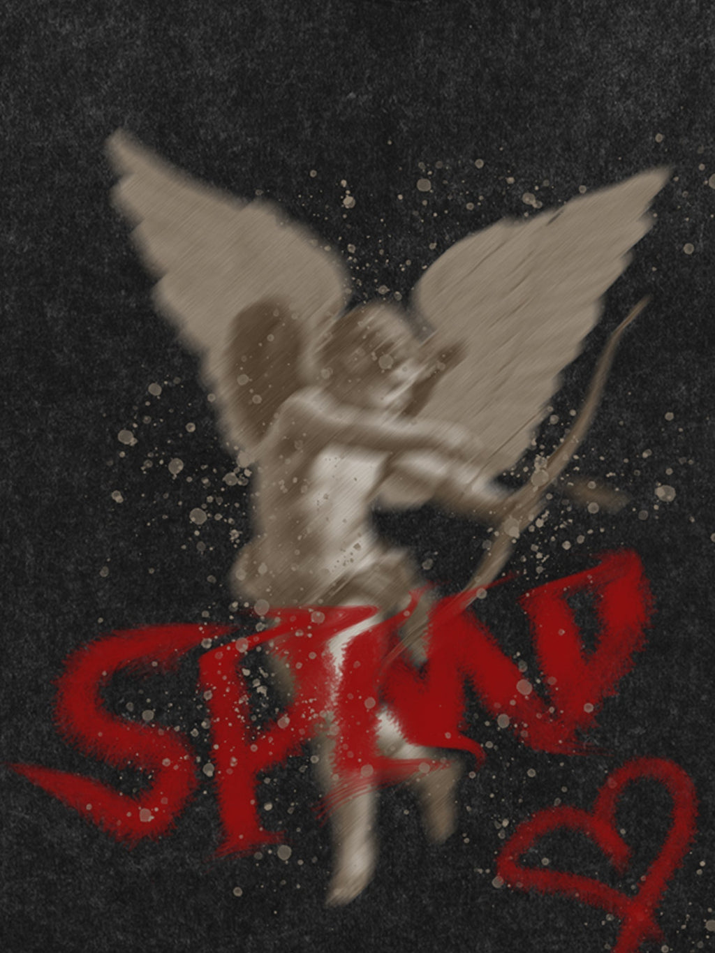 CUPID GRAPHIC BLACK T-SHIRT FIT LOOSE SHORT SLEEVE