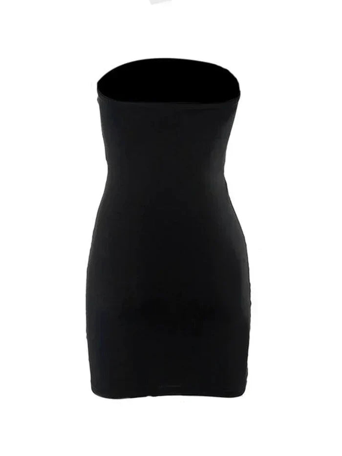 CUTOUT DESIGN BLACK STRAPLESS MINI DRESS - SLIM FIT Y2K STYLE