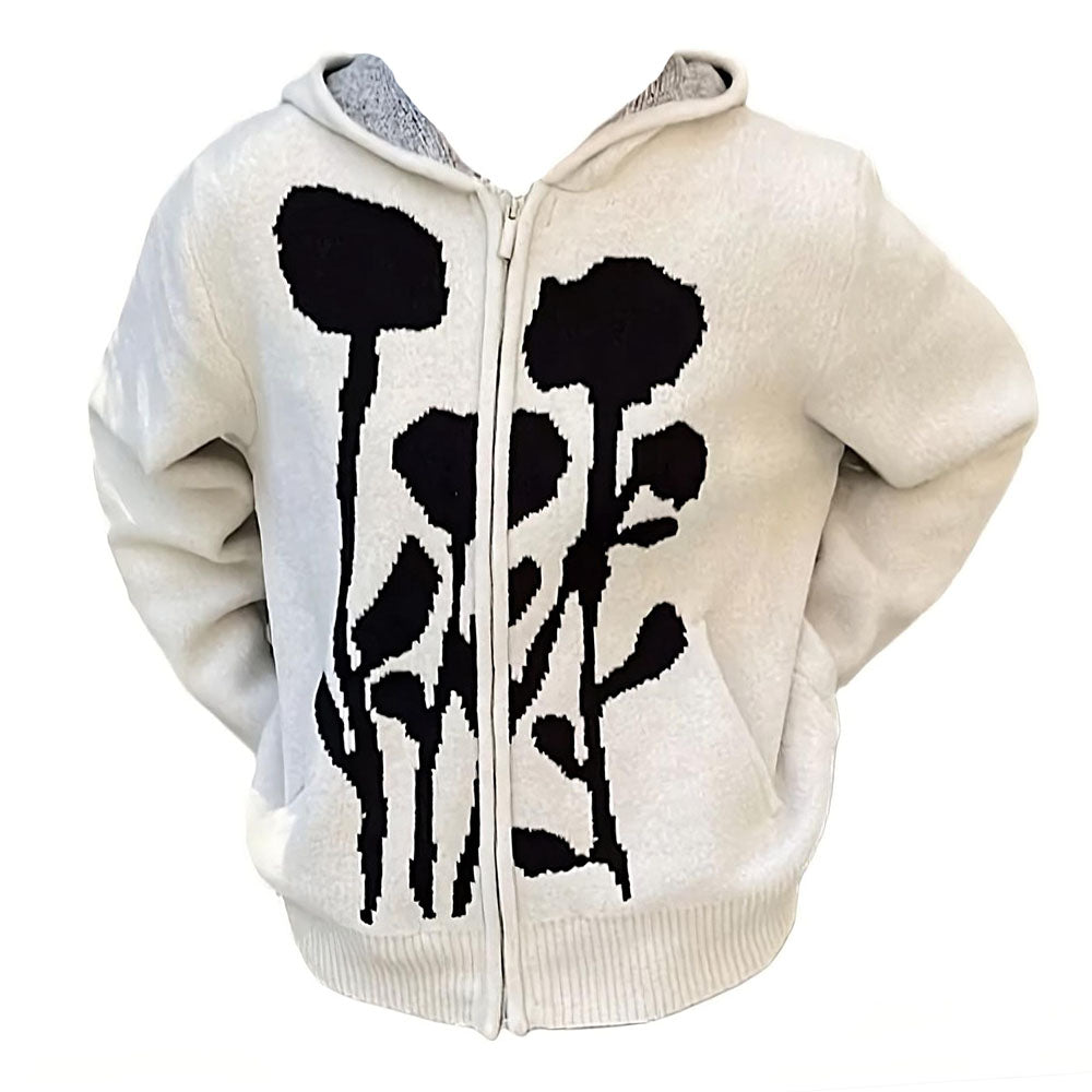 DARK BLOOM KNIT HOODIE FLORAL KNIT HOODIE