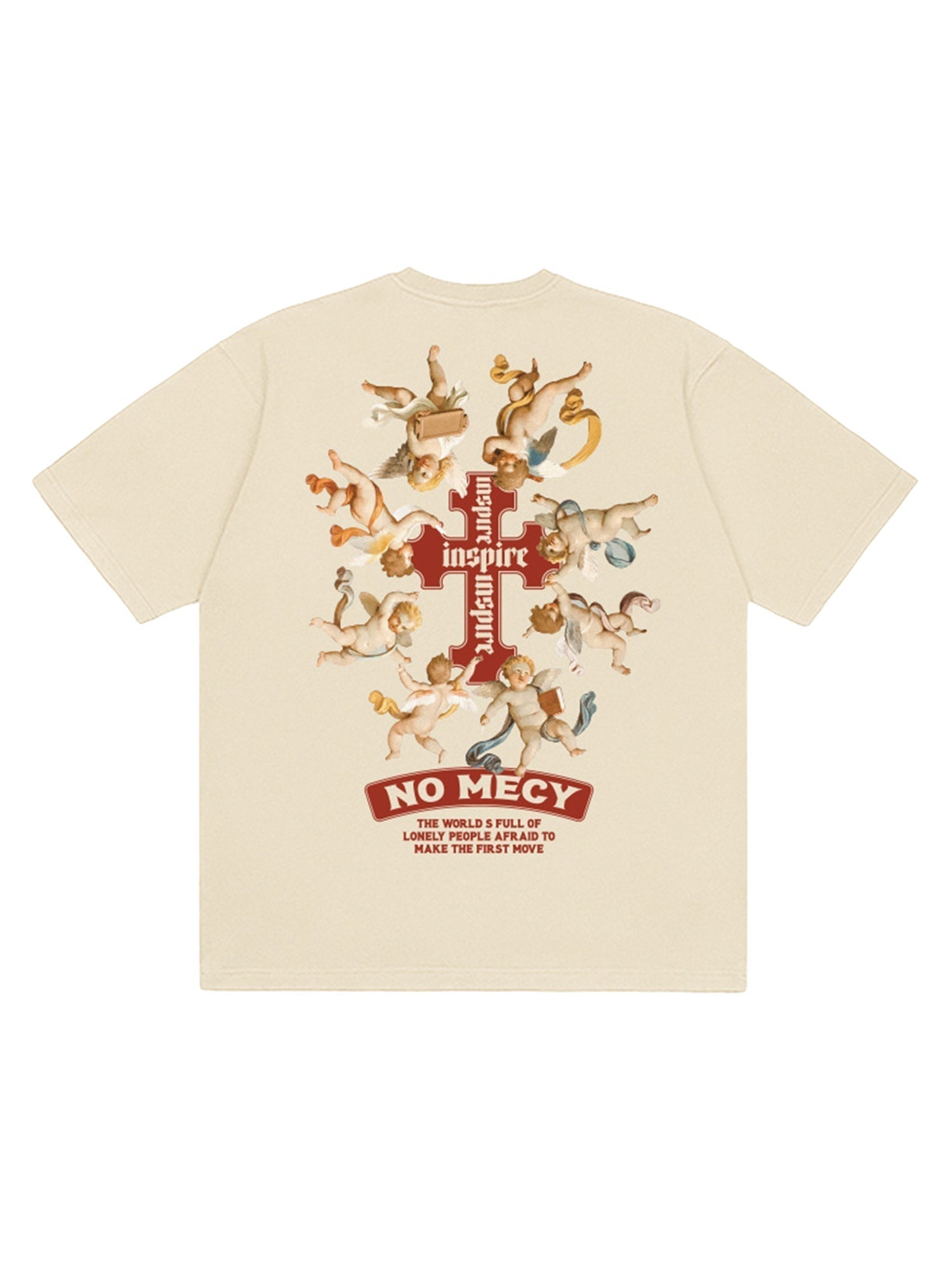 DARK BLUE T-SHIRT WITH CHERUB GRAPHIC AND ANGEL CROSS PRINT