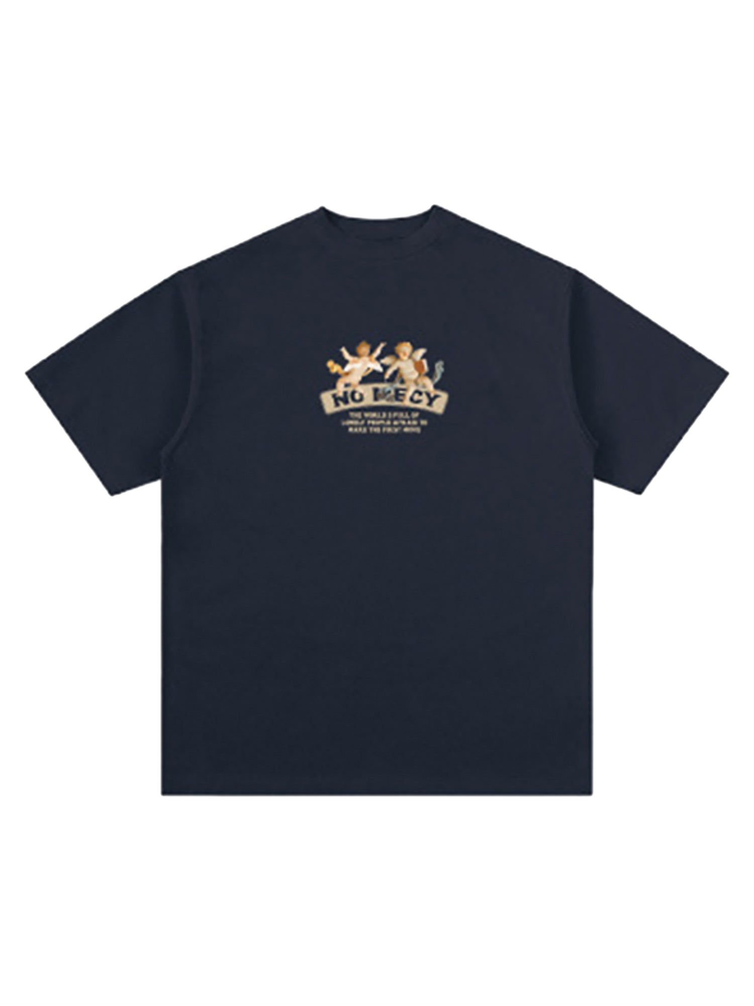 DARK BLUE T-SHIRT WITH CHERUB GRAPHIC AND ANGEL CROSS PRINT