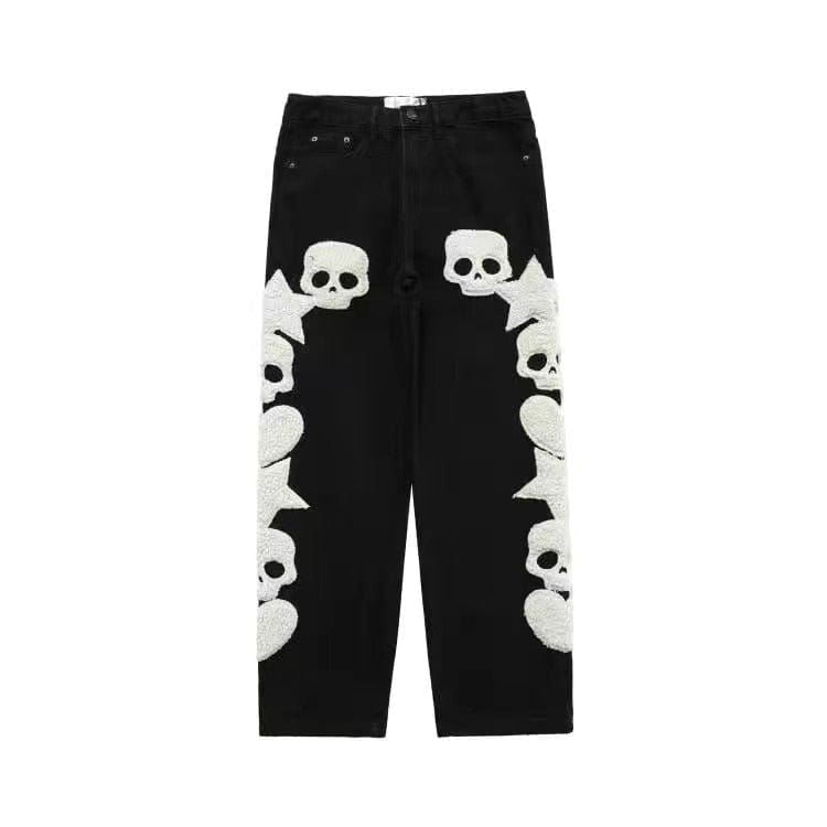 DARK DENIM JEANS WITH LOVELY SKULLS EMBELLISHMENTS