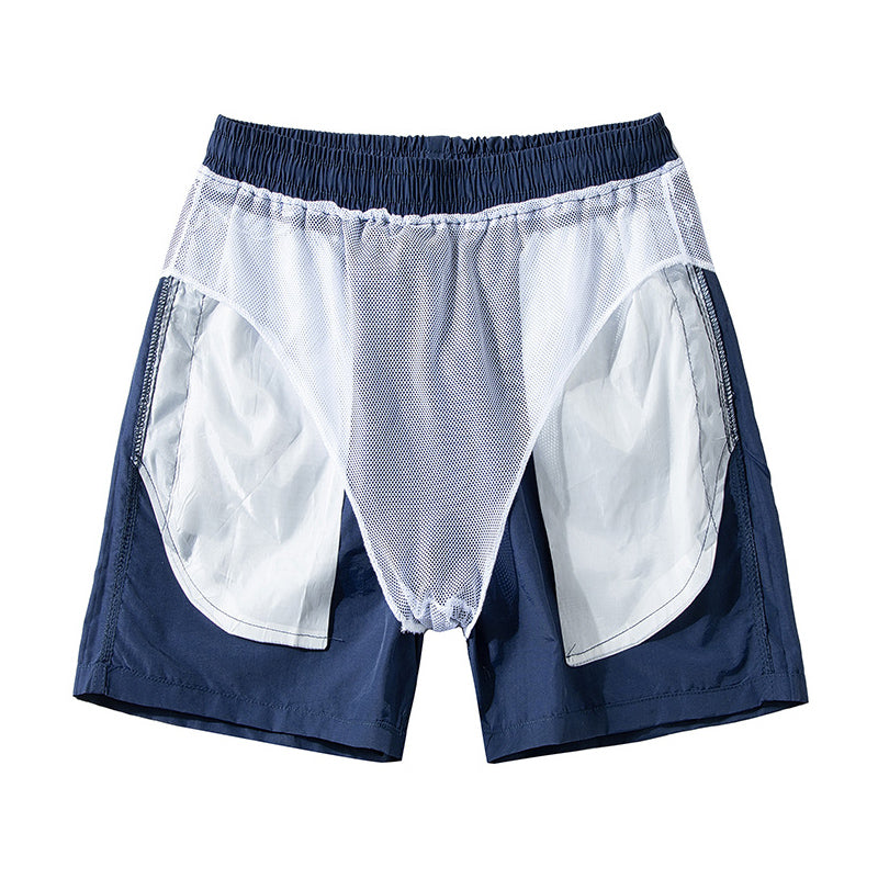 LIGHT BLUE SWIM TRUNKS WITH ORANGE DRAWSTRING
