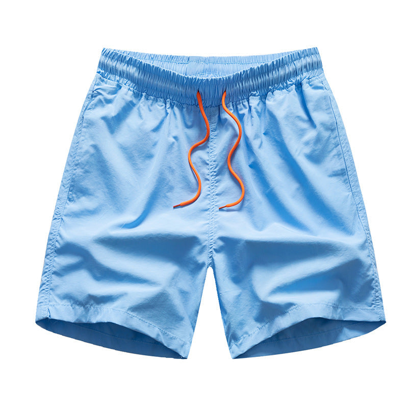 LIGHT BLUE SWIM TRUNKS WITH ORANGE DRAWSTRING