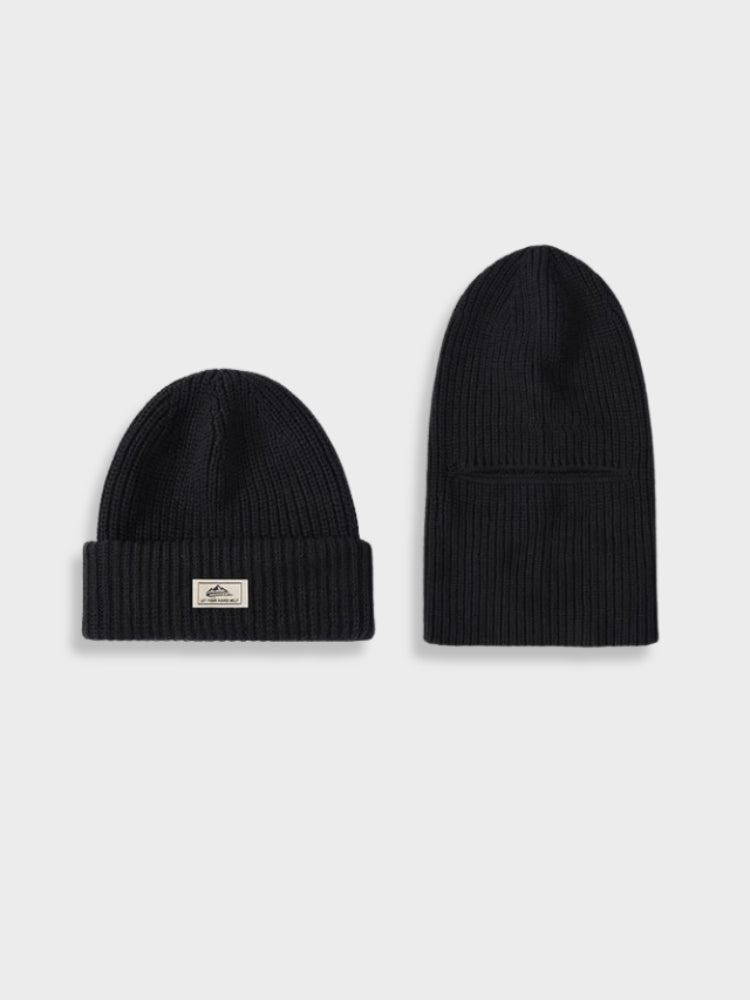 BLACK KNIT HAT SET - TWO PIECE BUNDLE FOR COLD WEATHER WEAR