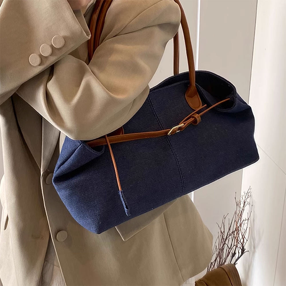 DENIM BAG CELESTE WITH CONTRASTING HANDLES