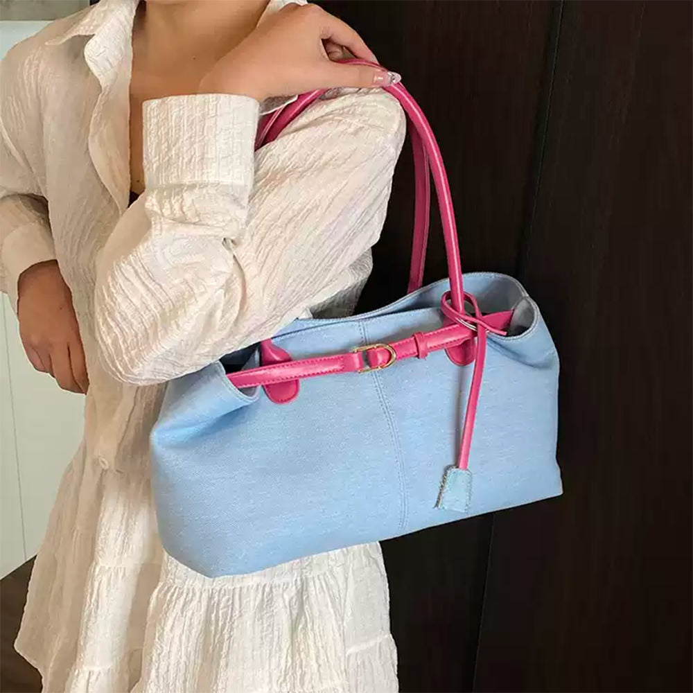 DENIM BAG CELESTE WITH CONTRASTING HANDLES