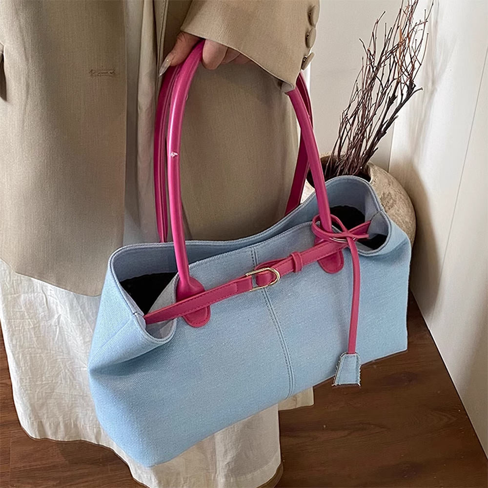 DENIM BAG CELESTE WITH CONTRASTING HANDLES