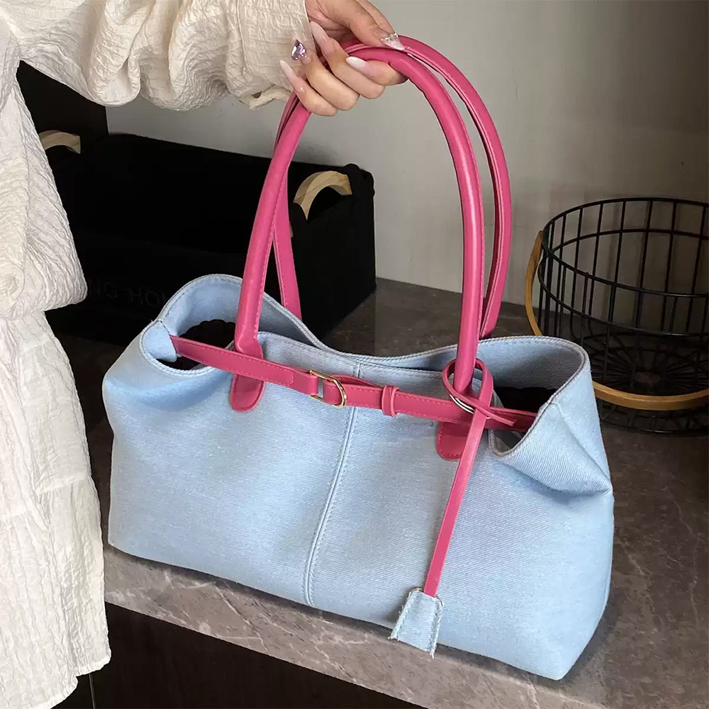 DENIM BAG CELESTE WITH CONTRASTING HANDLES