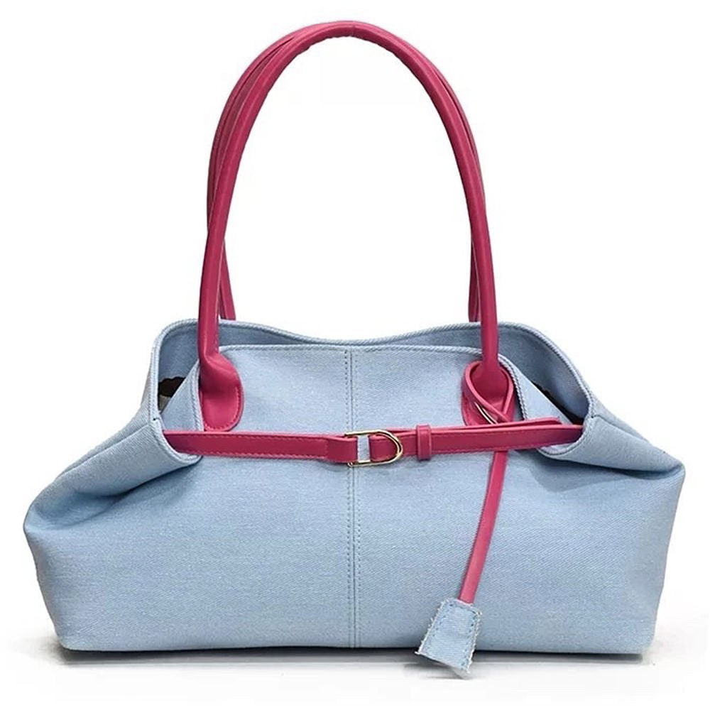 DENIM BAG CELESTE WITH CONTRASTING HANDLES