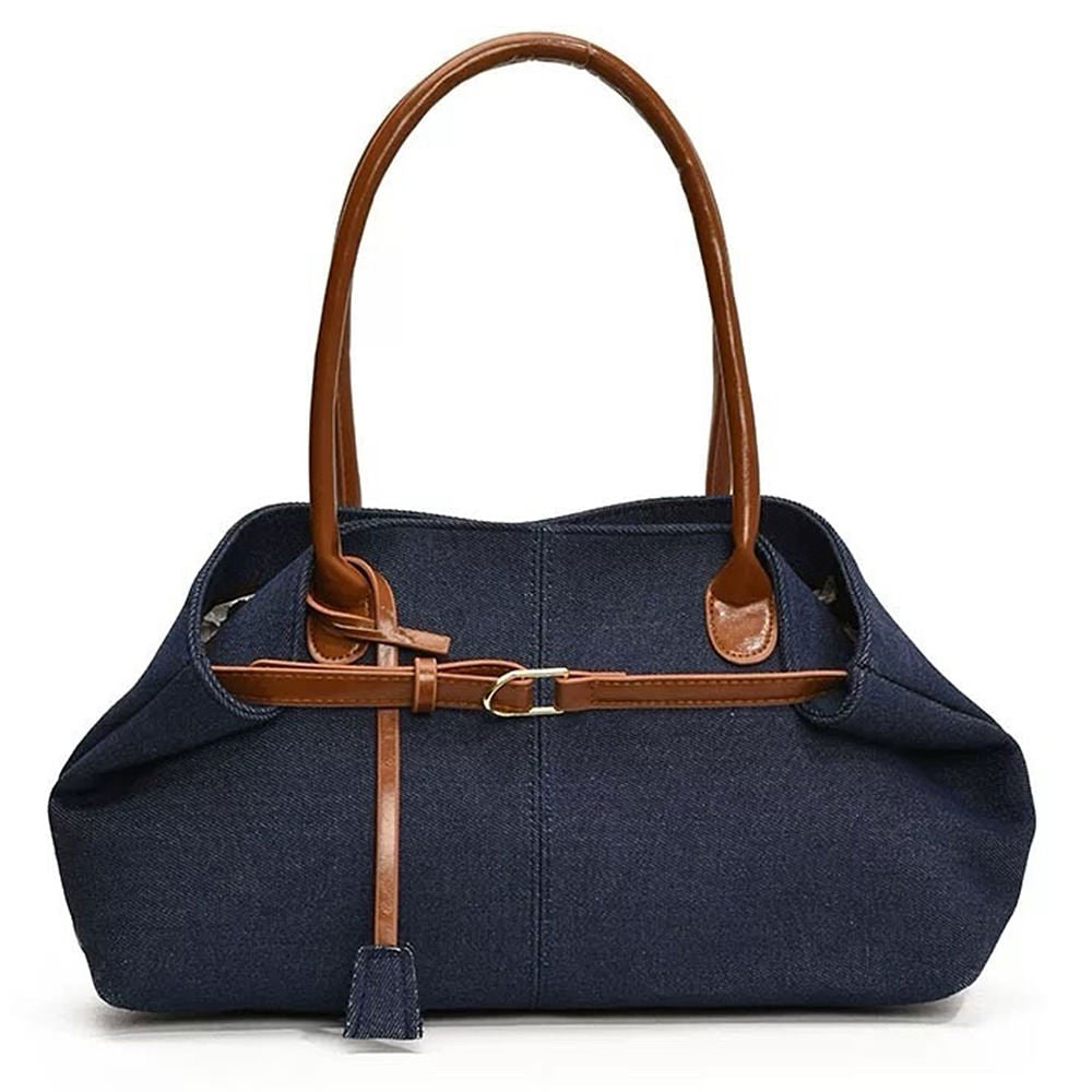 DENIM BAG CELESTE WITH CONTRASTING HANDLES