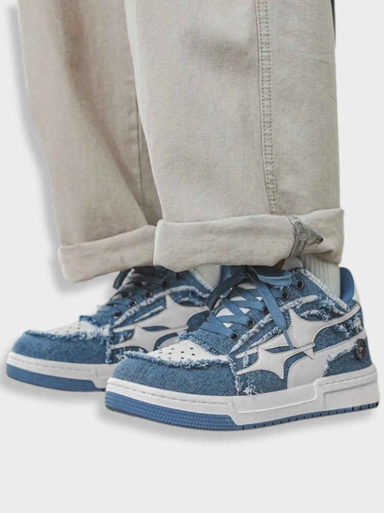 DENIM BLUE Y2K SNEAKERS WITH WHITE STAR