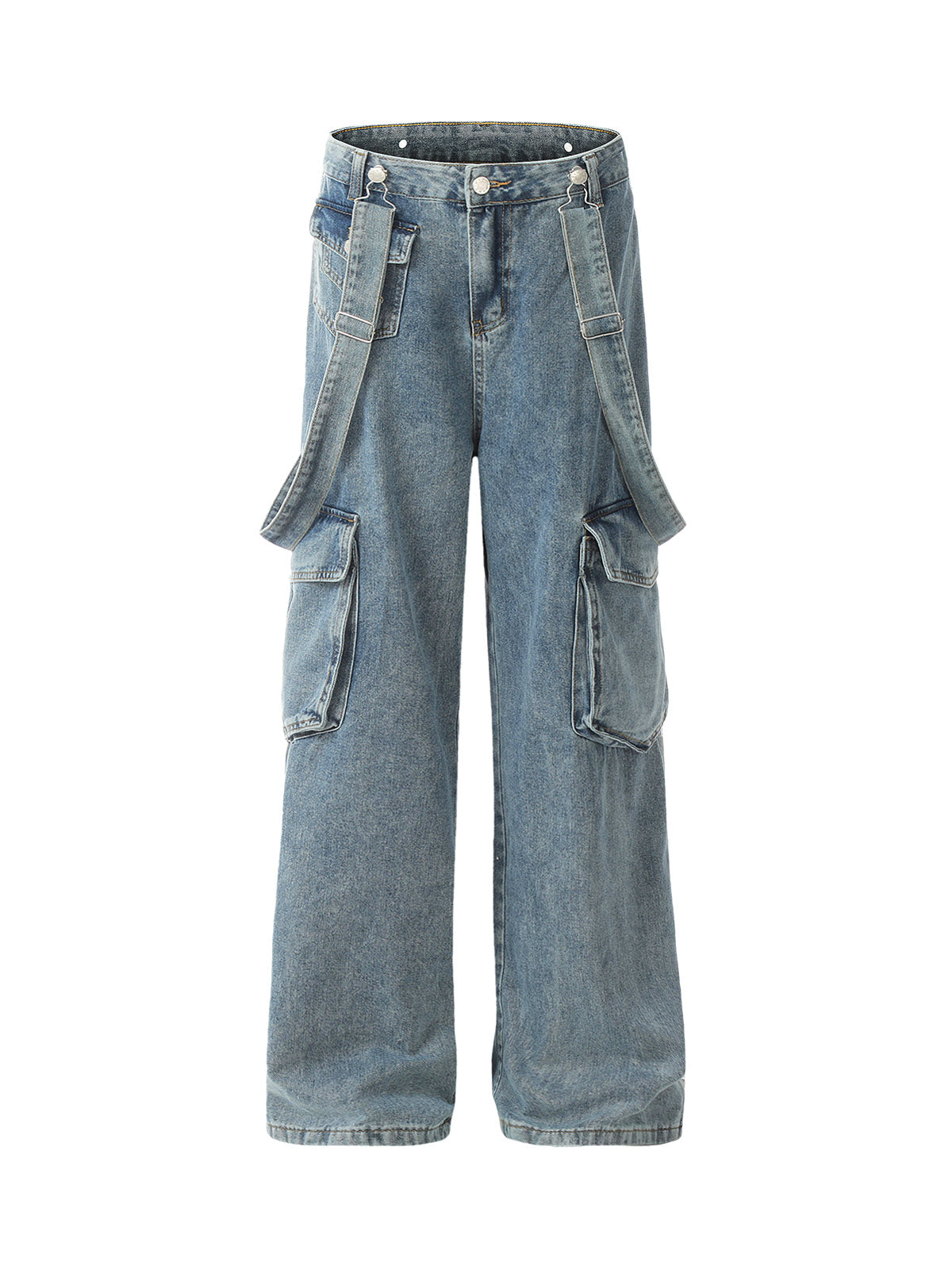 DENIM CARGO PANTS BLUE DENIM LONG DENIM STRAIGHT LEG