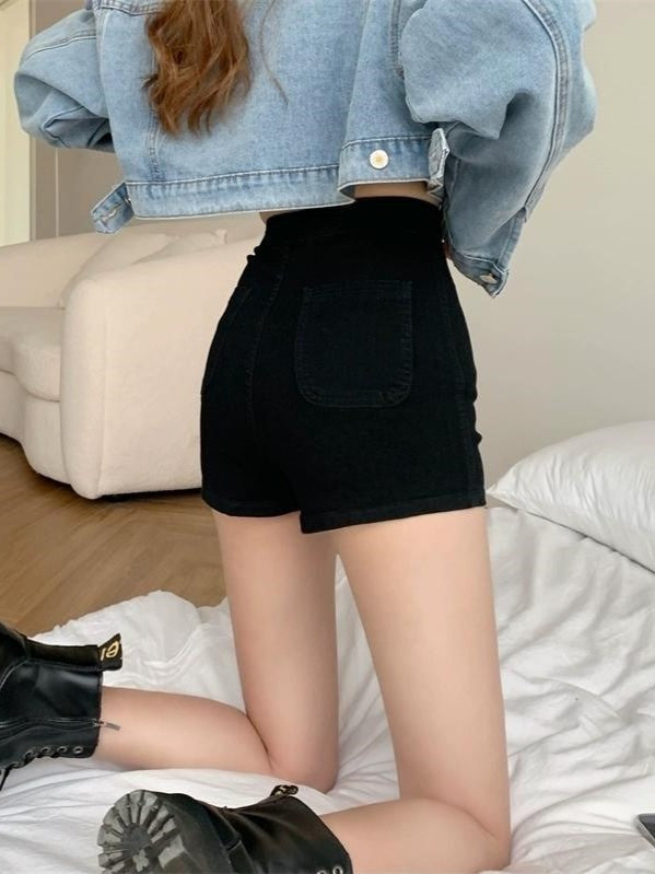DENIM JACKET AND HIGH-WAISTED DENIM SHORTS CASUAL SET