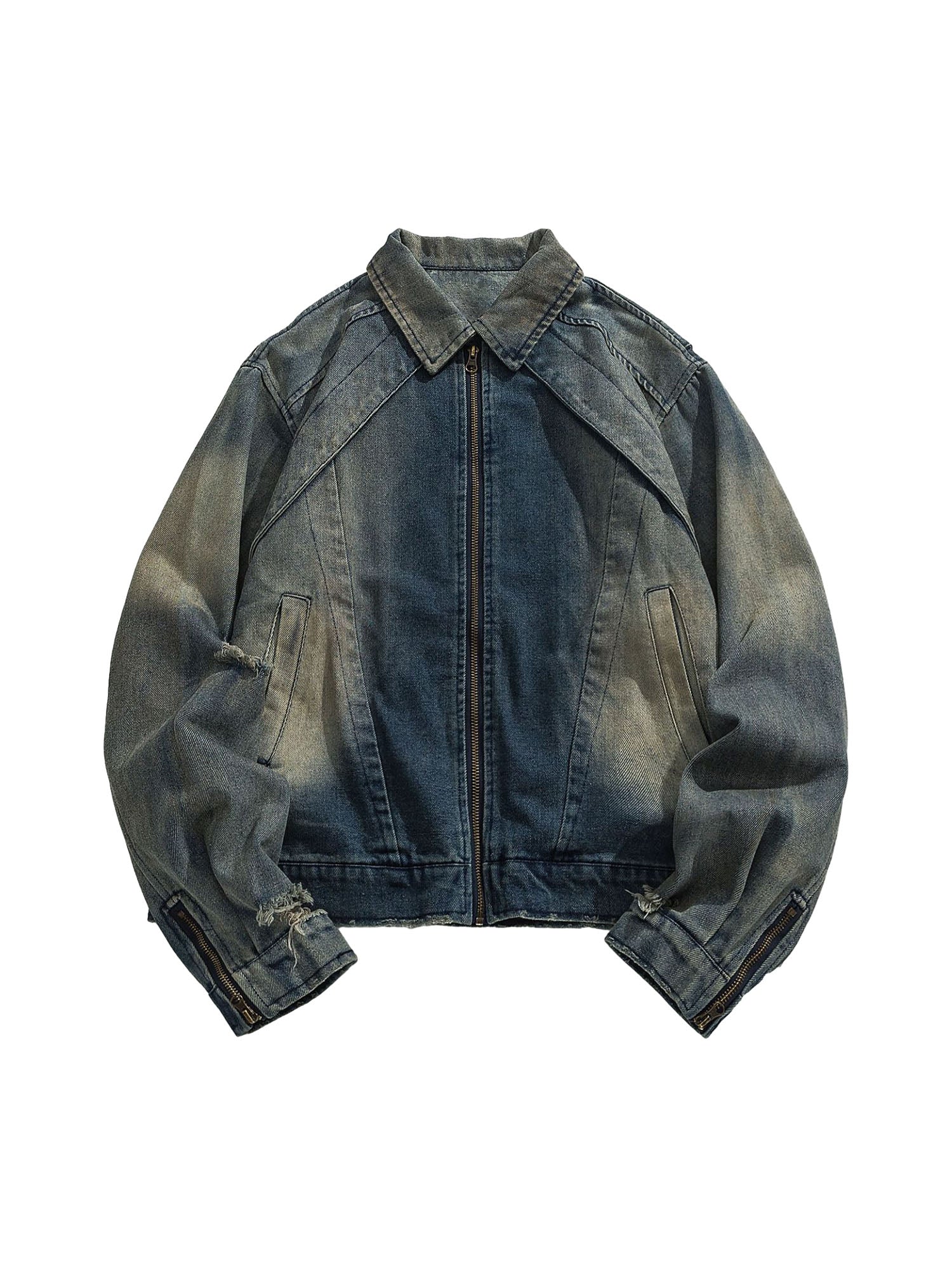 DENIM JACKET WITH RIPPED COLLAR - LONG SLEEVE DENIM LONG SLEEVE