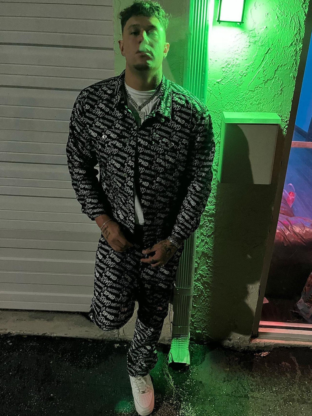 DENIM OUTFIT SET FOR MEN WITH LONG SLEEVE AND LAPEL COLLAR, LOOSE FIT