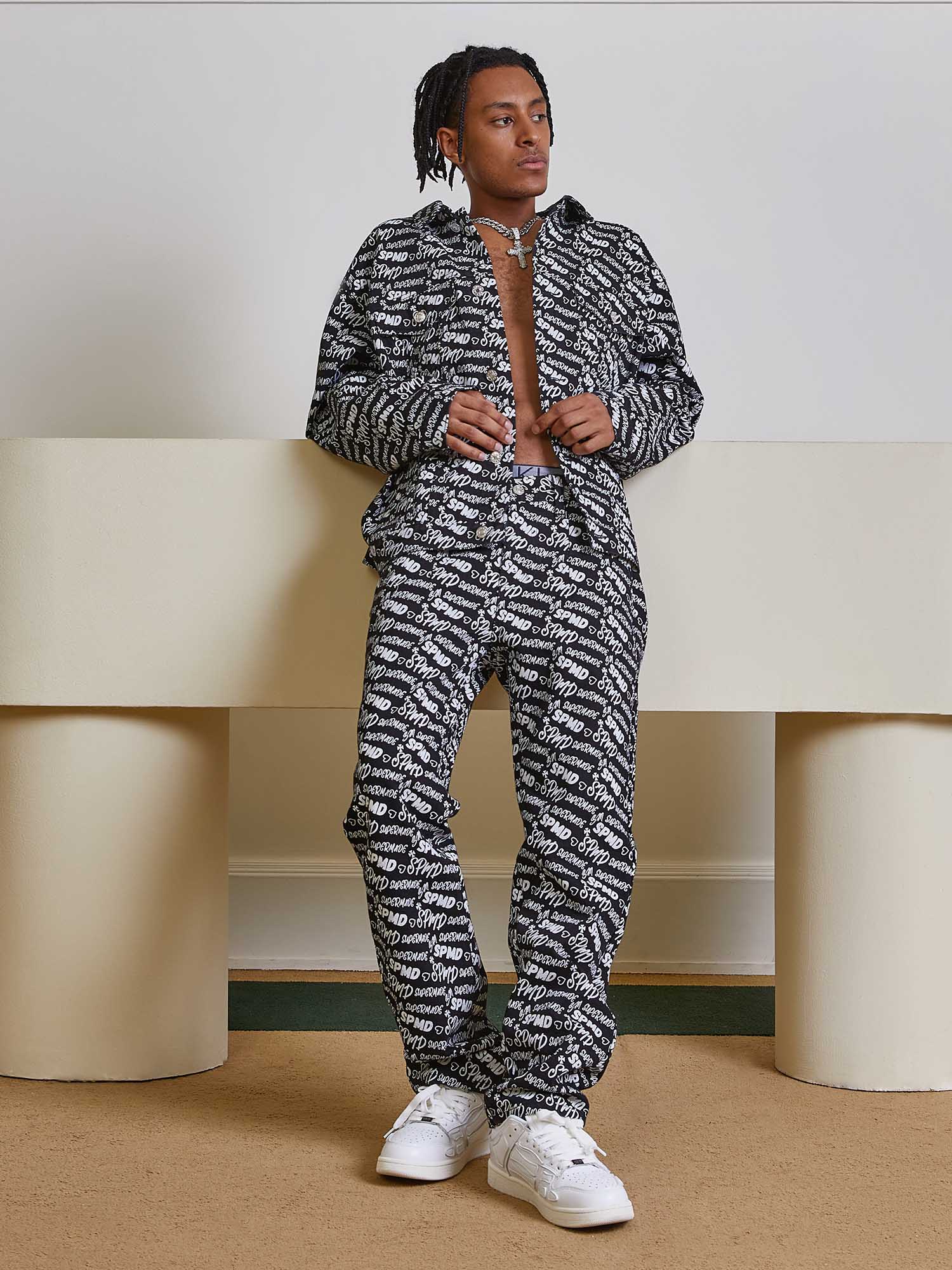 DENIM OUTFIT SET FOR MEN WITH LONG SLEEVE AND LAPEL COLLAR, LOOSE FIT