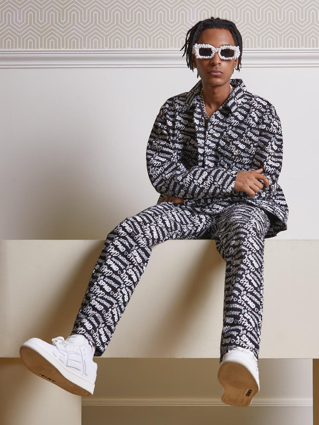 DENIM OUTFIT SET FOR MEN WITH LONG SLEEVE AND LAPEL COLLAR, LOOSE FIT