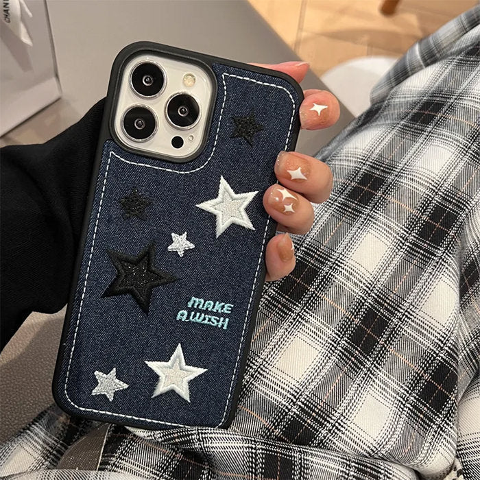 DENIM PHONE CASE WITH AESTHETIC DENIM STAR FOR Y2K AESTHETIC STYLE