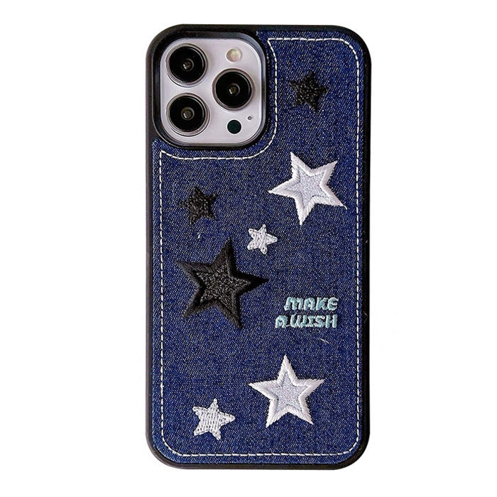 DENIM PHONE CASE WITH AESTHETIC DENIM STAR FOR Y2K AESTHETIC STYLE