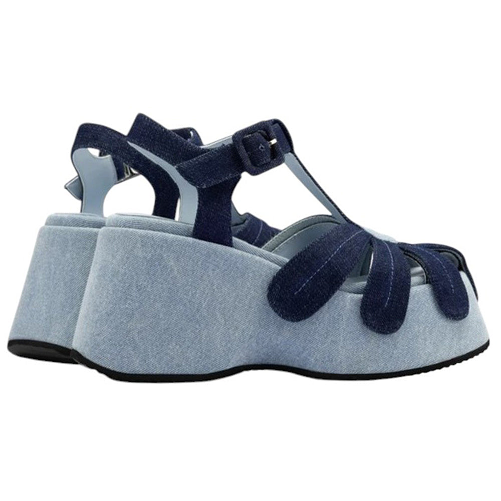DENIM PLATFORM SANDALS WITH FLOWER DETAIL