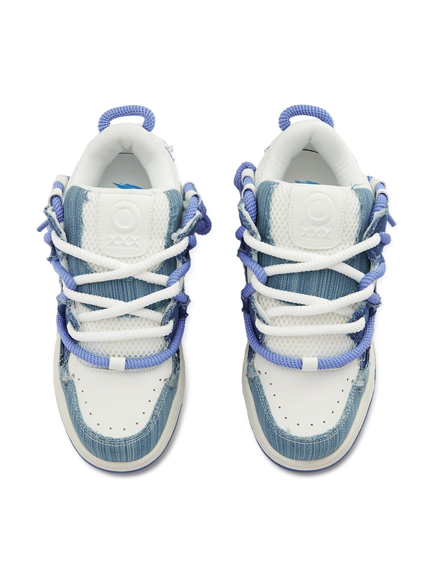 DENIM ROUND TOE HIGH SNEAKERS WITH WHITE ACCENTS