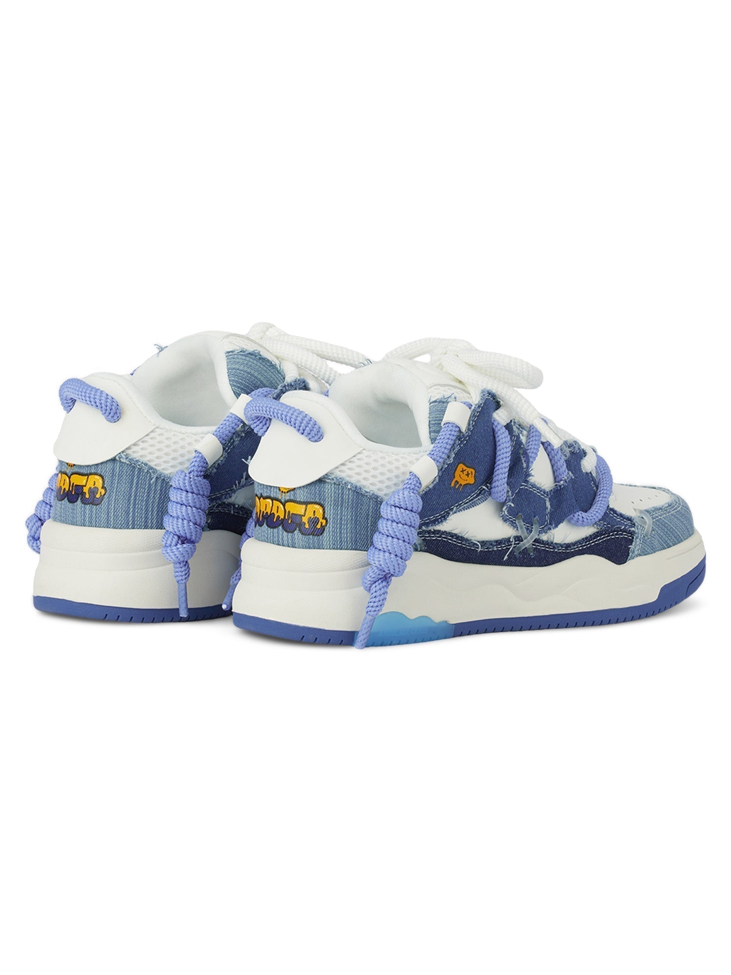 DENIM ROUND TOE HIGH SNEAKERS WITH WHITE ACCENTS