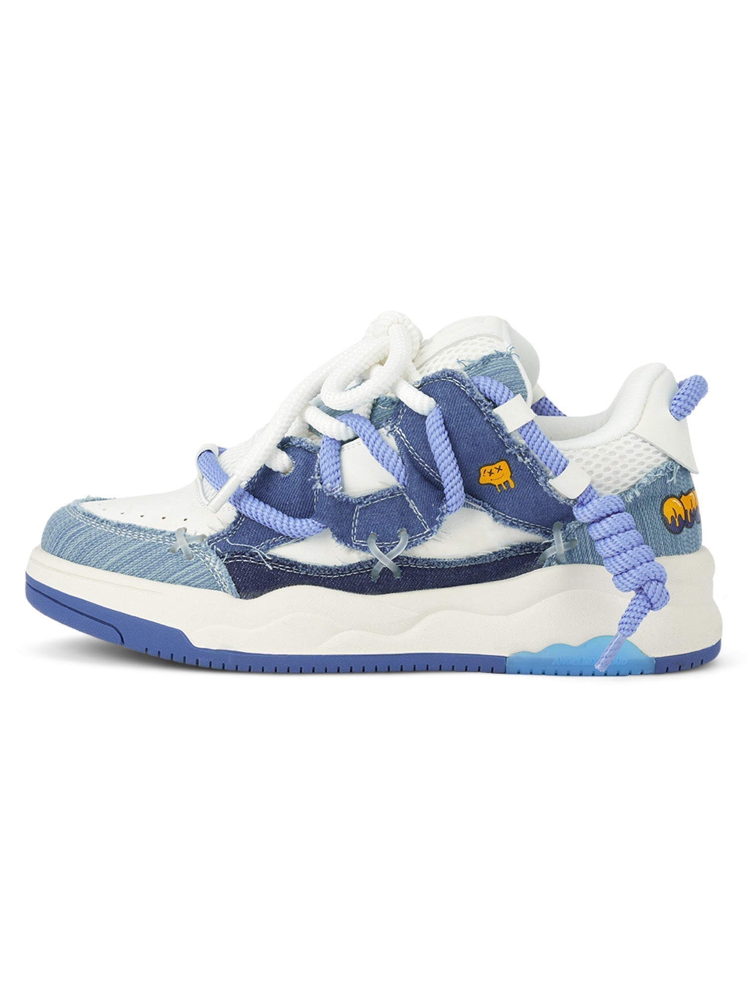 DENIM ROUND TOE HIGH SNEAKERS WITH WHITE ACCENTS