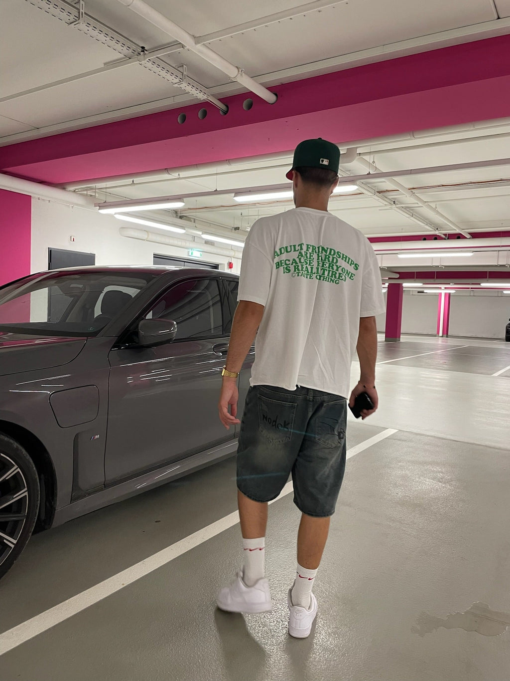 DENIM SHORTS WITH SPIDER AND WEB DESIGN - JEANS BAGGY FIT