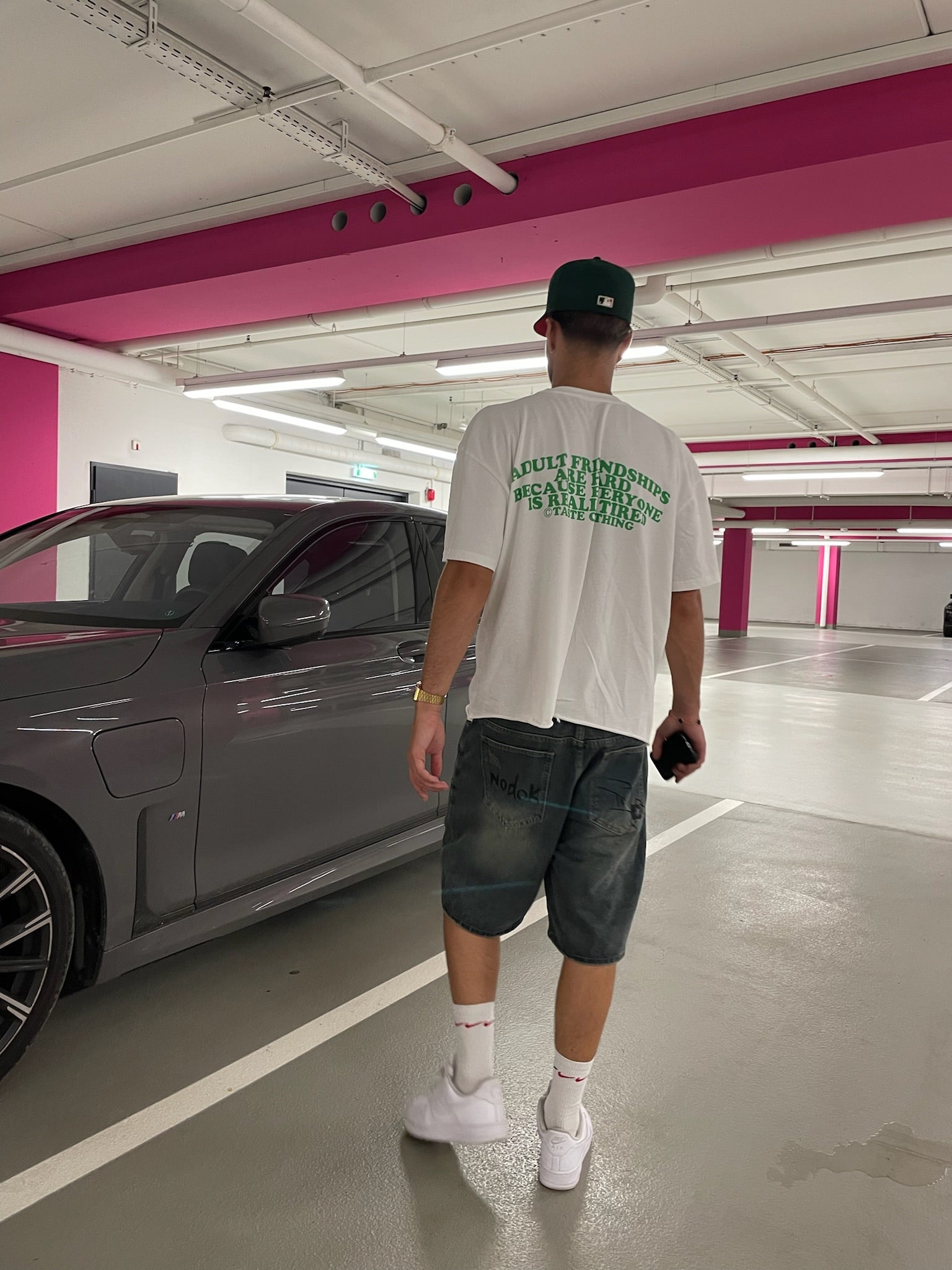 DENIM SHORTS WITH SPIDER AND WEB DESIGN - JEANS BAGGY FIT