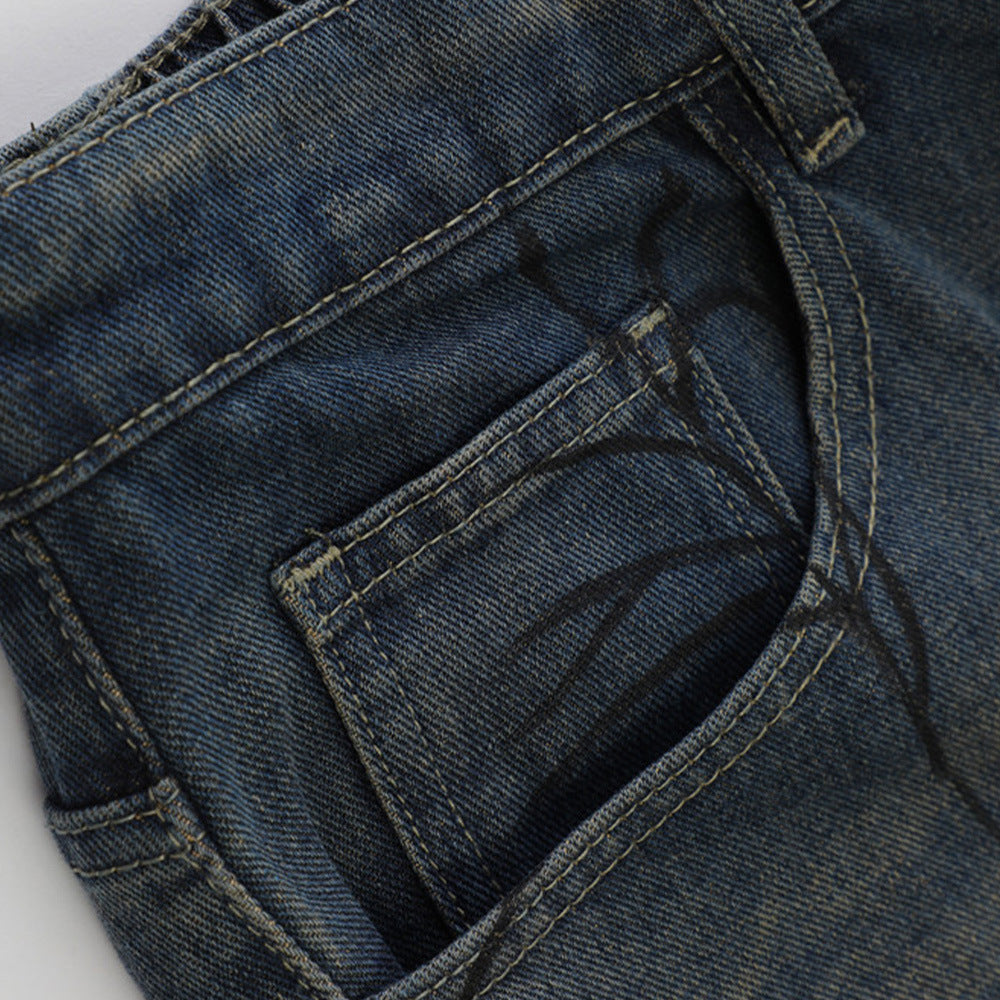 DENIM SHORTS WITH SPIDER DESIGN JORTS SCHNITT BAGGY JEANS SOMMER