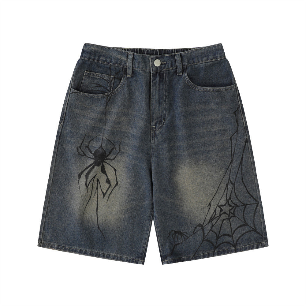 DENIM SHORTS WITH SPIDER DESIGN JORTS SCHNITT BAGGY JEANS SOMMER