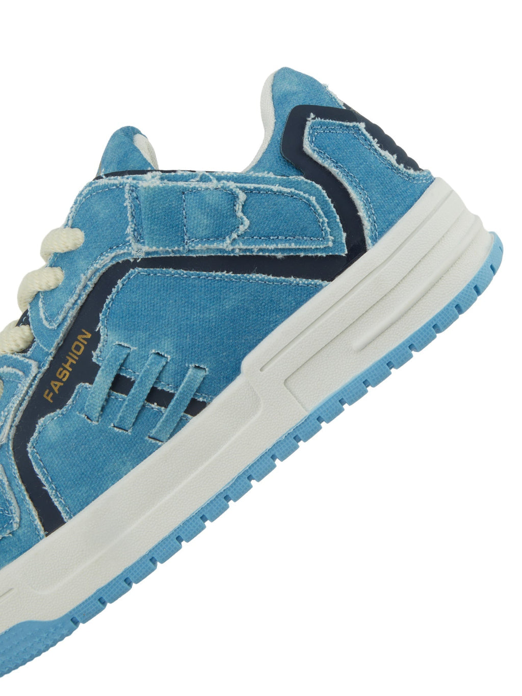 DENIM SNEAKERS LIGHT BLUE SHREDDED DENIM PATCHWORK DESIGN
