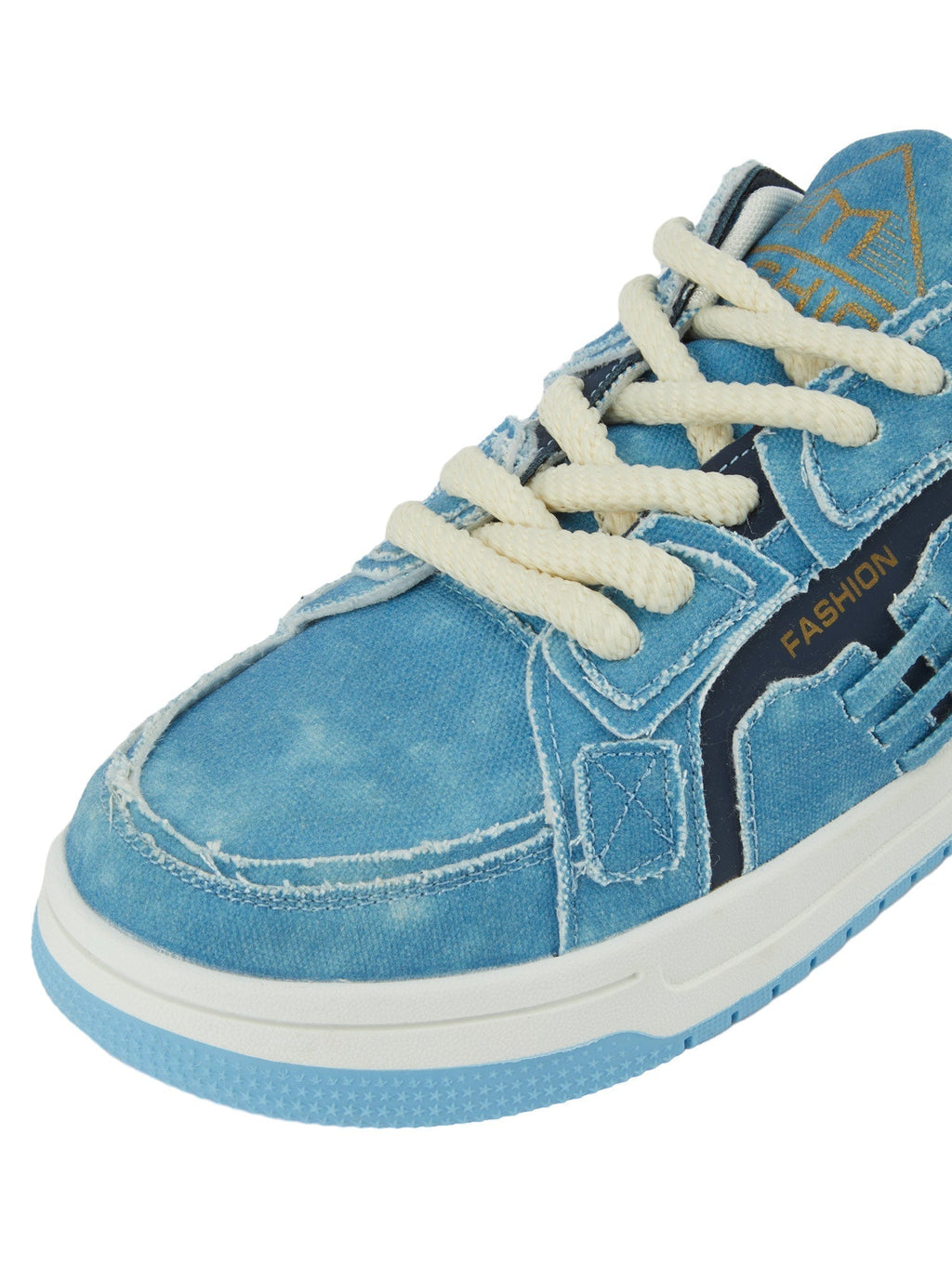 DENIM SNEAKERS LIGHT BLUE SHREDDED DENIM PATCHWORK DESIGN