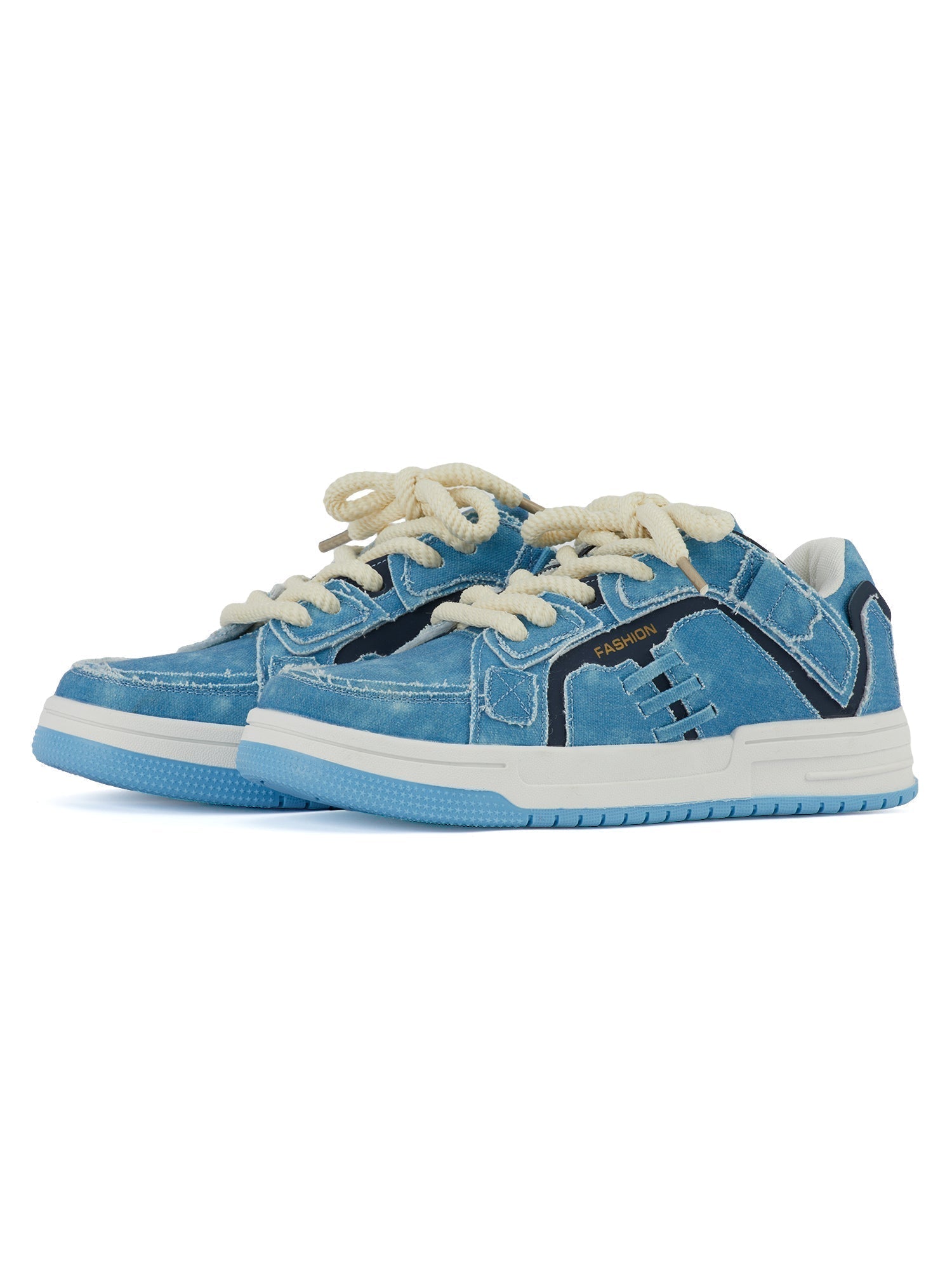 DENIM SNEAKERS LIGHT BLUE SHREDDED DENIM PATCHWORK DESIGN