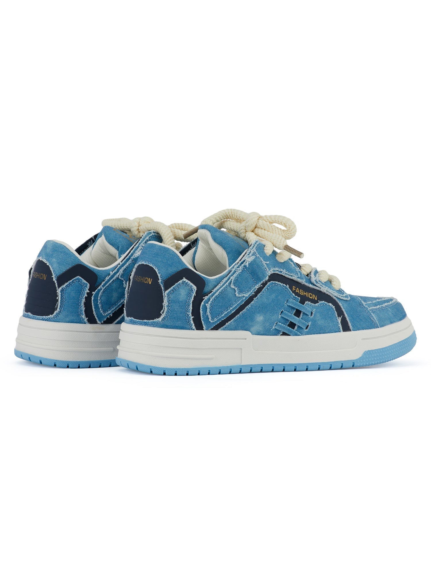DENIM SNEAKERS LIGHT BLUE SHREDDED DENIM PATCHWORK DESIGN