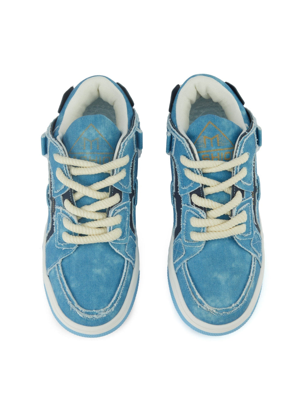 DENIM SNEAKERS LIGHT BLUE SHREDDED DENIM PATCHWORK DESIGN