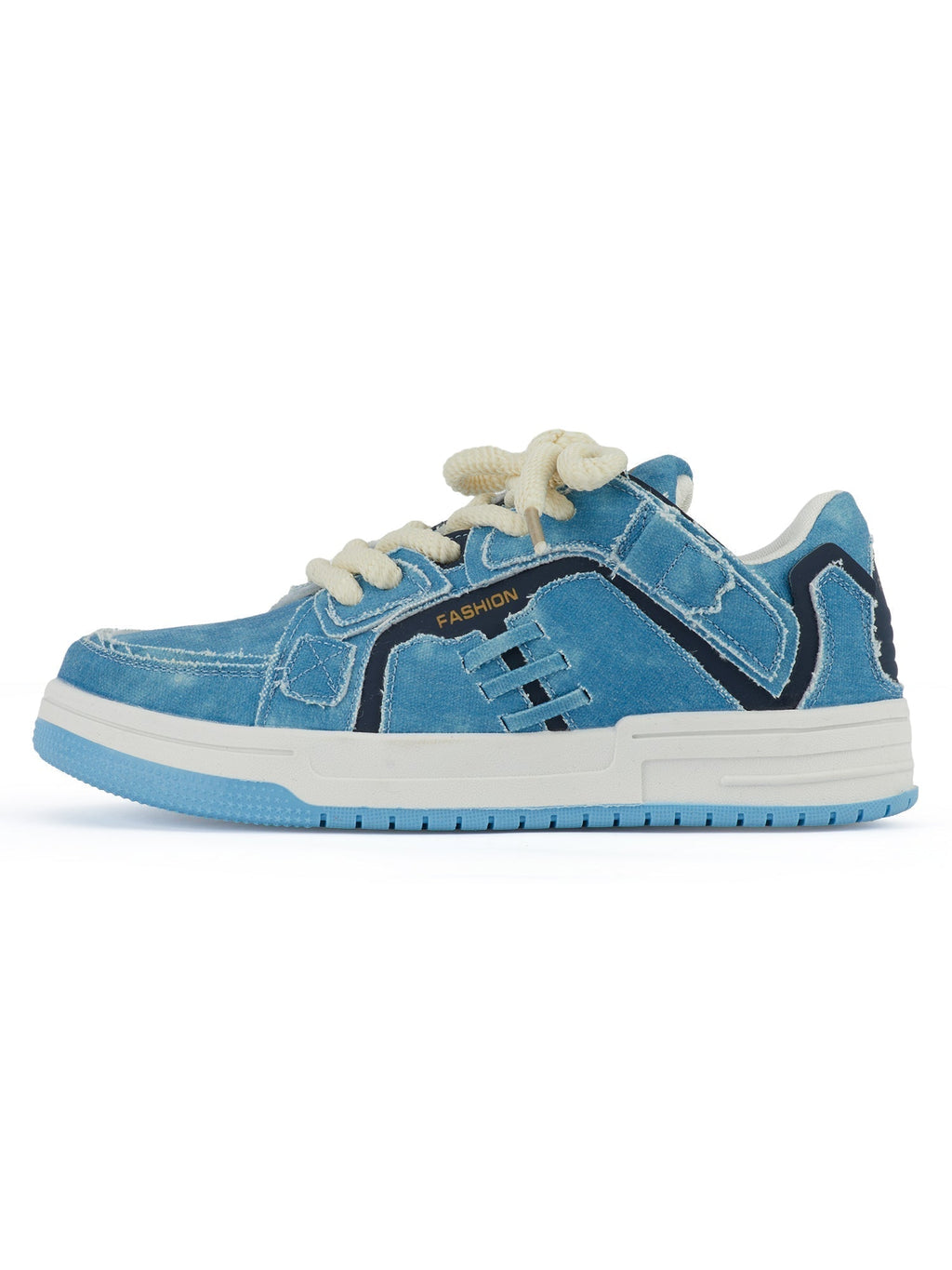 DENIM SNEAKERS LIGHT BLUE SHREDDED DENIM PATCHWORK DESIGN