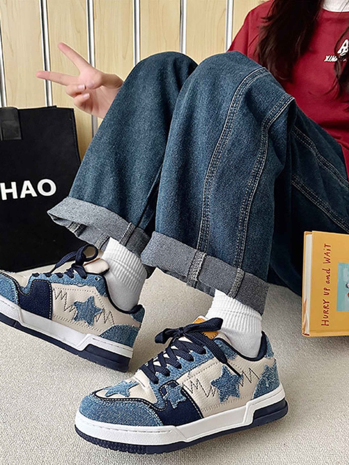 DENIM STAR SNEAKERS ROUND TOE SHOES SP2308185BV1