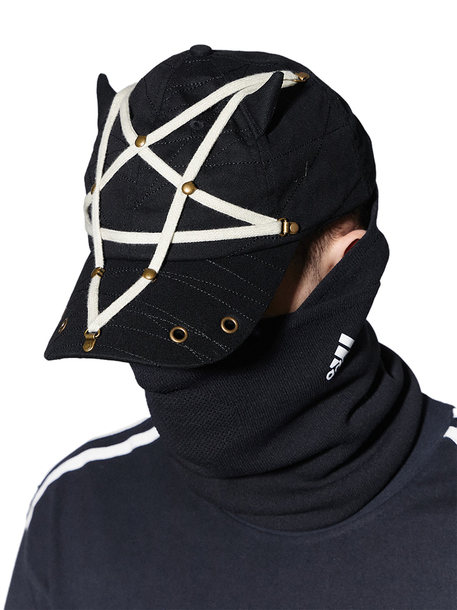 DEVIL HORN BASEBALL CAP WITH PENTAGRAM STRAPS