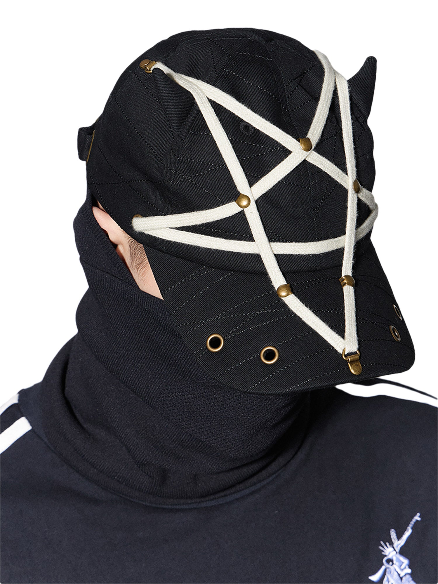DEVIL HORN BASEBALL CAP WITH PENTAGRAM STRAPS