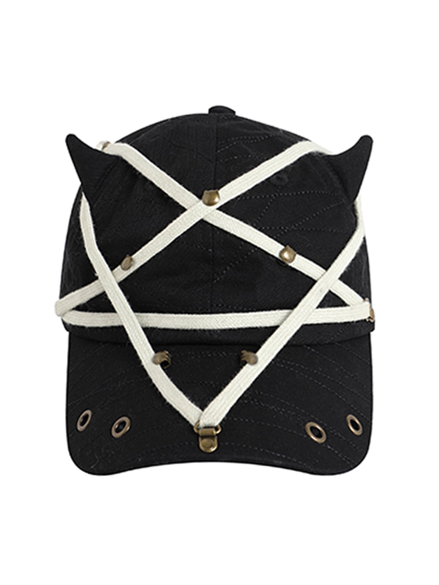 DEVIL HORN BASEBALL CAP WITH PENTAGRAM STRAPS