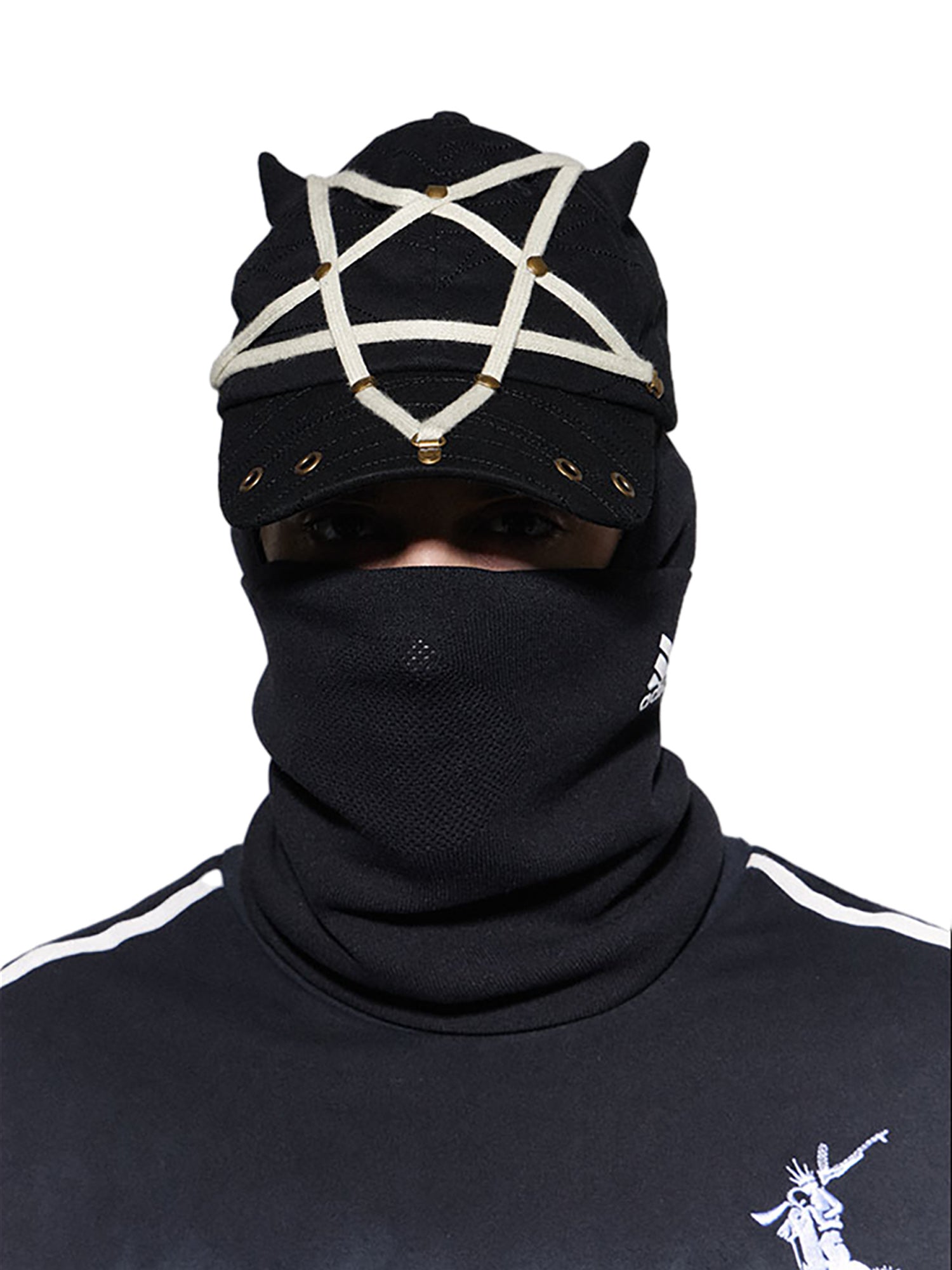 DEVIL HORN BASEBALL CAP WITH PENTAGRAM STRAPS