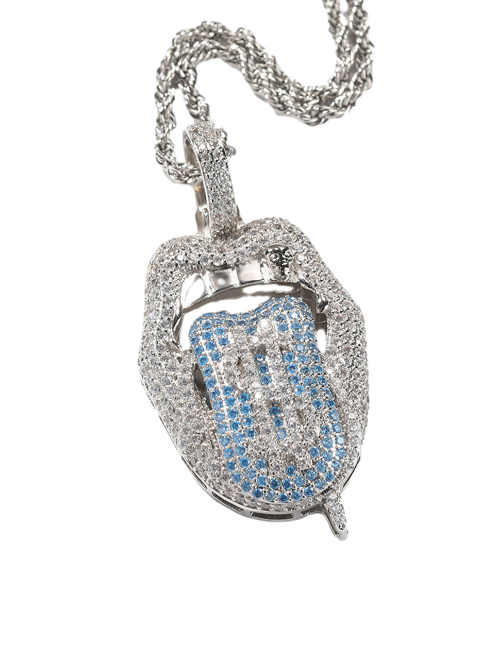 DIAMOND-ENCRUSTED LIPS PENDANT WITH GOLD GRILL HIP HOP TONGUE PENDANT