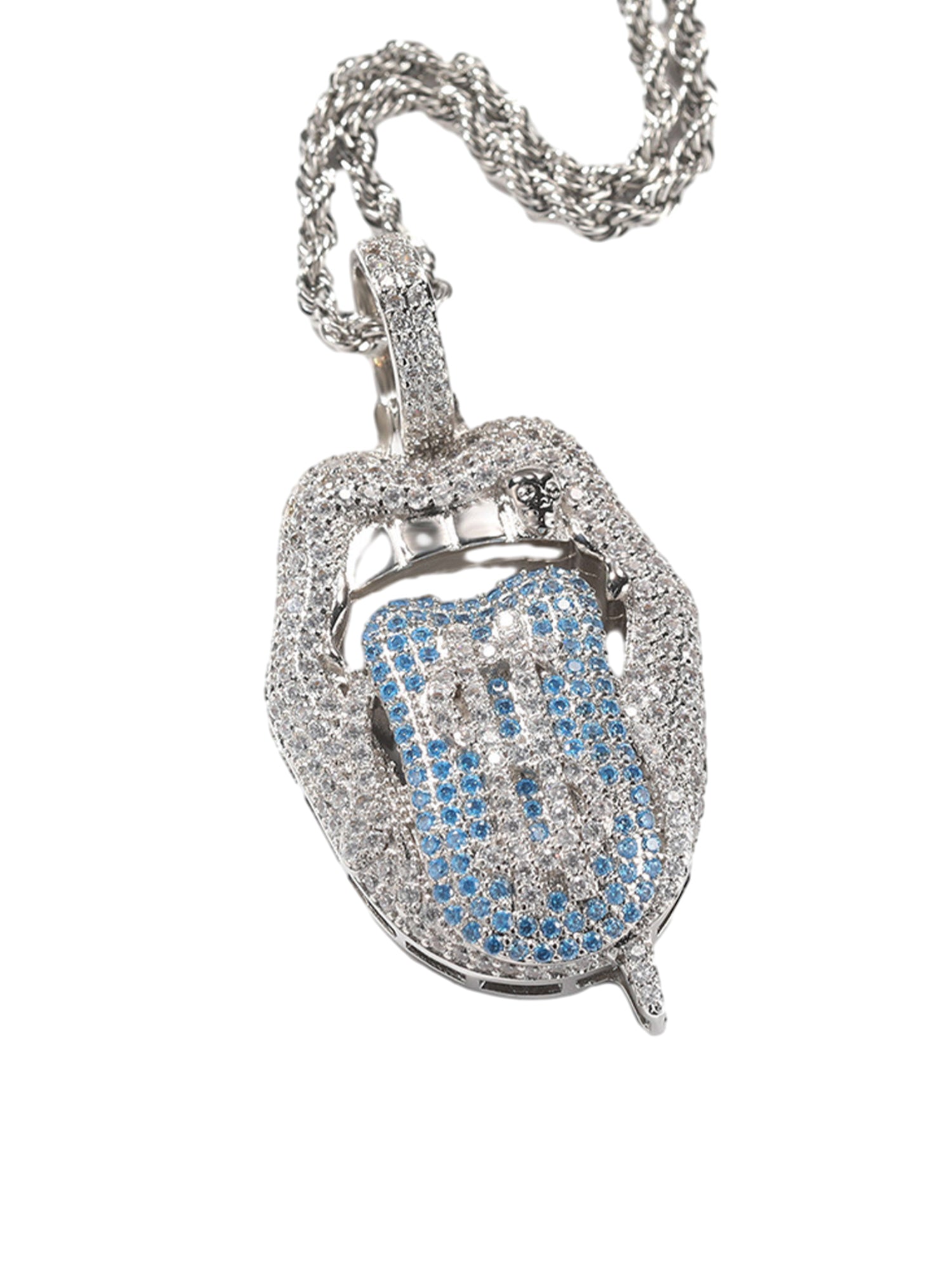 DIAMOND-ENCRUSTED LIPS PENDANT WITH GOLD GRILL HIP HOP TONGUE PENDANT