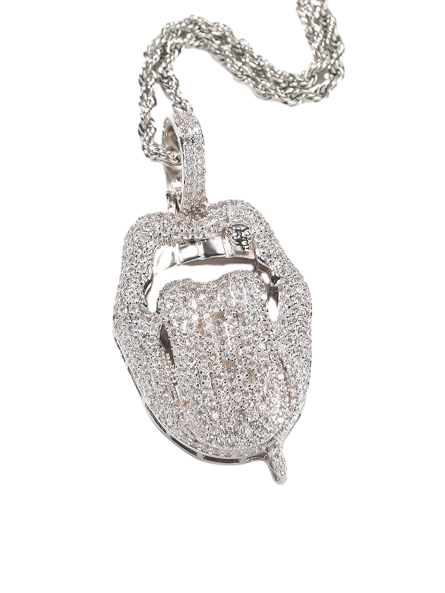 DIAMOND-ENCRUSTED LIPS PENDANT WITH GOLD GRILL HIP HOP TONGUE PENDANT
