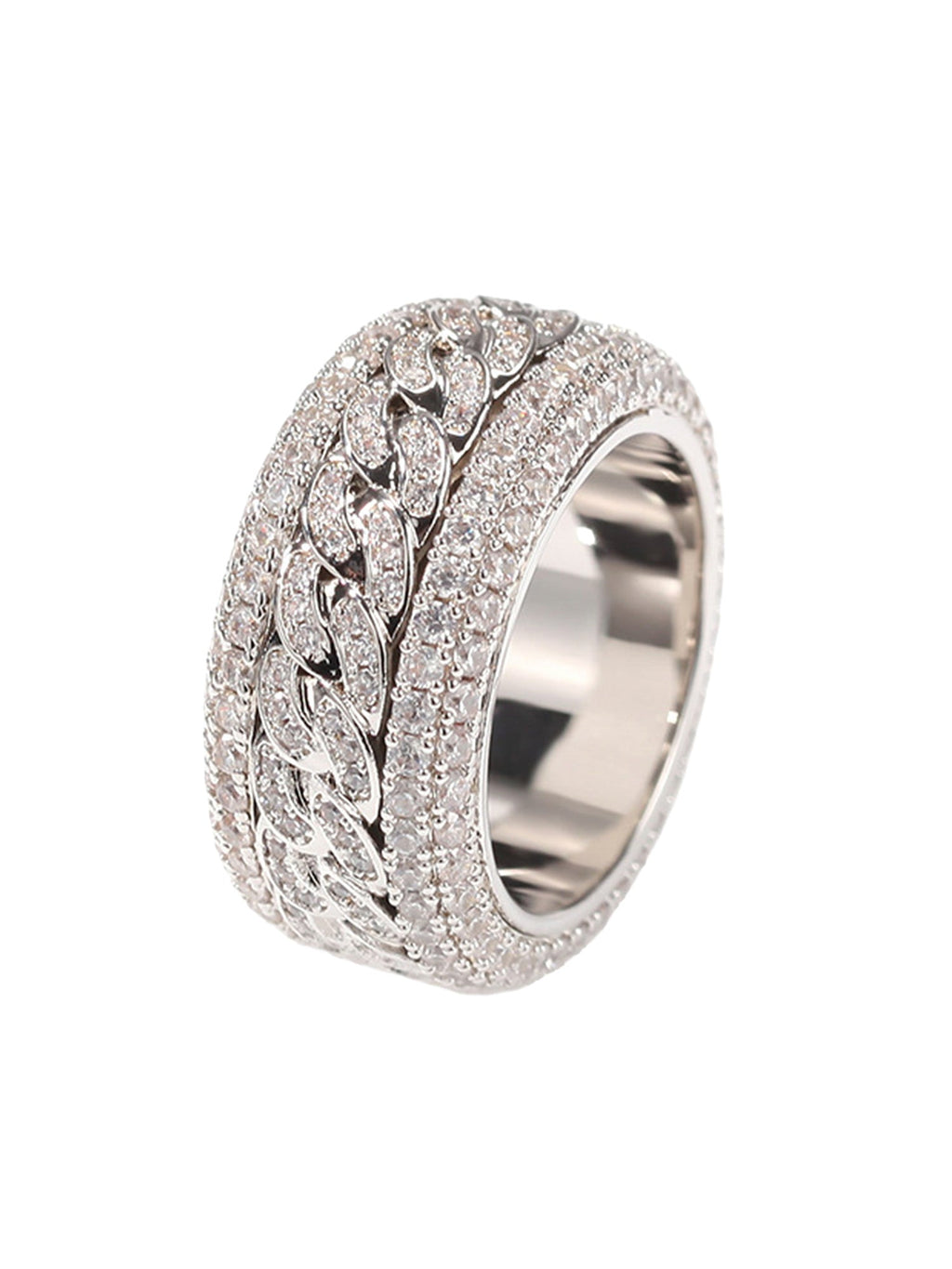 DIAMOND-STUDDED SPINNABLE LINK RING WITH SPARKLING ACCENTS
