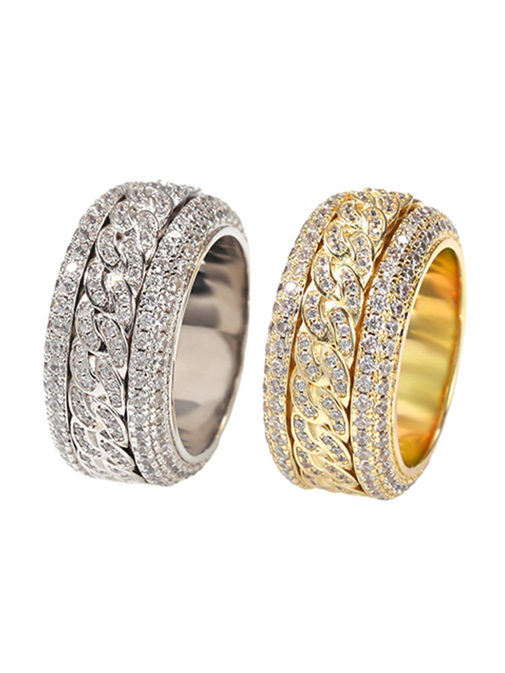 DIAMOND-STUDDED SPINNABLE LINK RING WITH SPARKLING ACCENTS